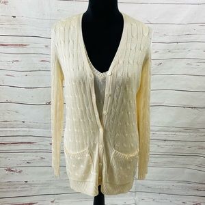 Ralph Lauren Black Label Sweater Women’s L Beige Twin Set 100% Silk Cable Knit.